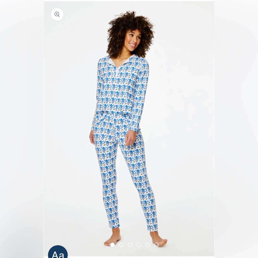 Roller Rabbit Blue Monkey Pajamas - long sleeve size XS WOMENS